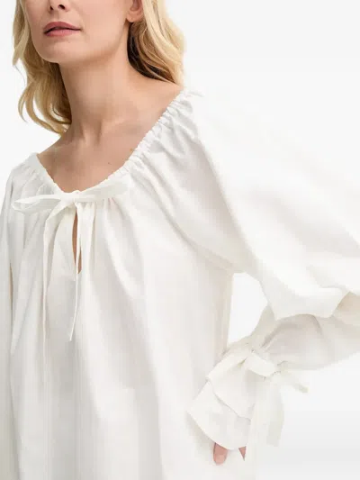 Sleeper Tie Ruffle Blouse In White