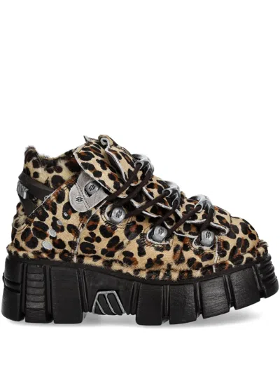 New Rock 60mm Leopard-print Platform Sneakers In Brown