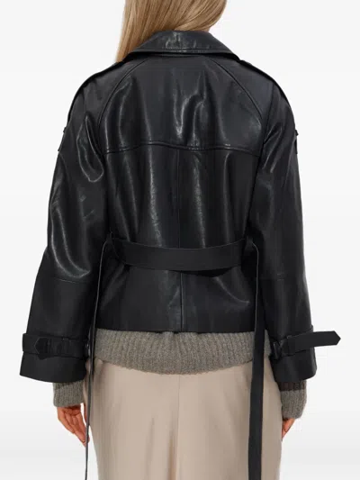 Allsaints Womens Black Hendry Relaxed-fit Cropped Leather Trench In Black