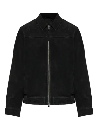Allsaints Mens Rhone Collared Suede Jacket Black