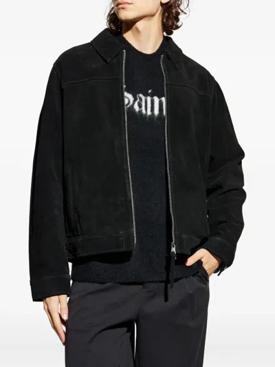 Allsaints Mens Rhone Collared Suede Jacket Black