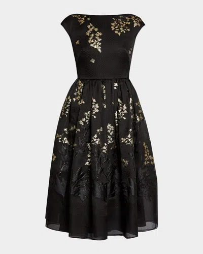 Erdem Floral Brocade Cap-sleeve Midi Dress In Animal Print