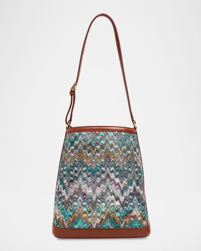 Missoni Zigzag Canvas Bucket Shoulder Bag In Blue