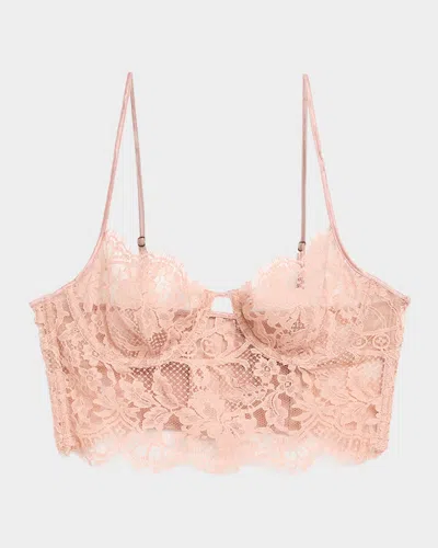 Kiki De Montparnasse Camille Scalloped Lace Longline Bra In Pink