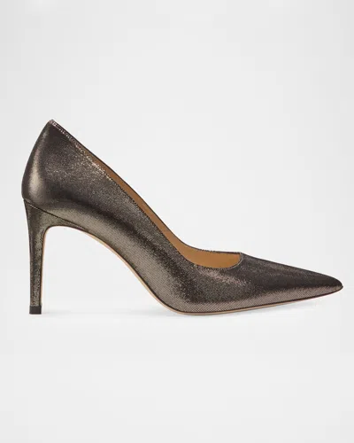 Stuart Weitzman 85mm Stuart Power Leather Noir Pumps In Metallic