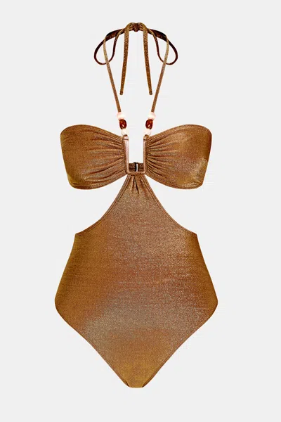 Cupshe Bahamas State Of Mind Cocoa Gleam Monokini Swimsuit In Brown