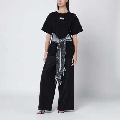 Mm6 Maison Margiela Black Cotton T-shirt With Gloves In Black