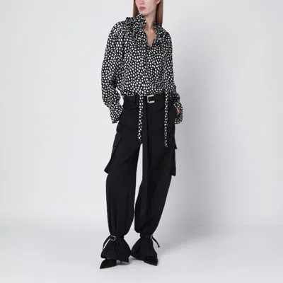 Chloé Turtle Neck Shirt Polka Dots Ruffled Collar In Black