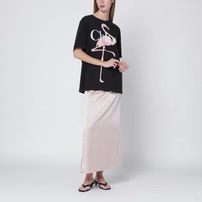 Chloé Women Black Crewneck T-shirt With Maxi Logo Print On The Front In Cotton Woman
