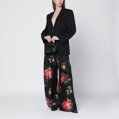 Dolce & Gabbana Wide Twill Trousers With Rose Bouquet Print In Multi