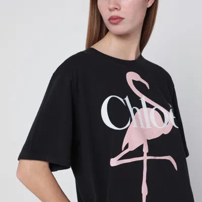 Chloé Women Black Crewneck T-shirt With Maxi Logo Print On The Front In Cotton Woman