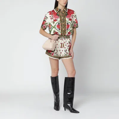 Farm Rio Floral Linen-blend Shorts In White