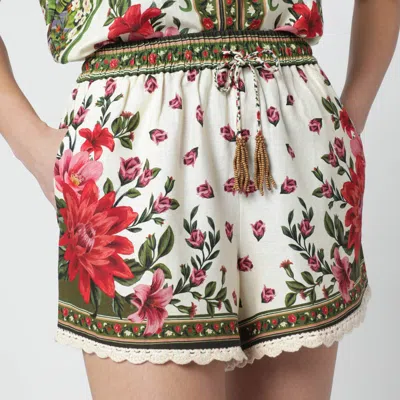 Farm Rio Floral Linen-blend Shorts In White