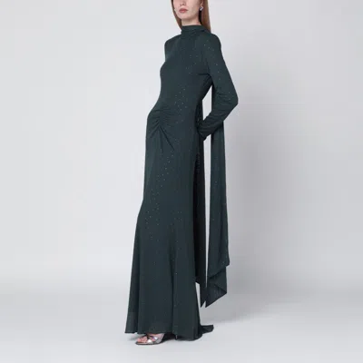 Rotate Birger Christensen Rotate Birgerchristensen Long Green Dress With Rhinestones In Green