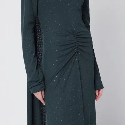 Rotate Birger Christensen Rotate Birgerchristensen Long Green Dress With Rhinestones In Green
