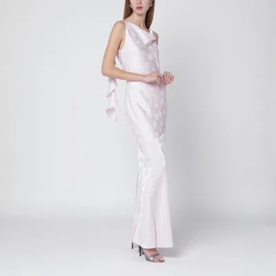 Rotate Birger Christensen Rotate Birgerchristensen Long Pink Satin Jacquard Dress With Ruffles In Pink