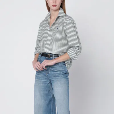 Polo Ralph Lauren Classic-fit Linen Shirt With Olive Green/white Stripes In Blue