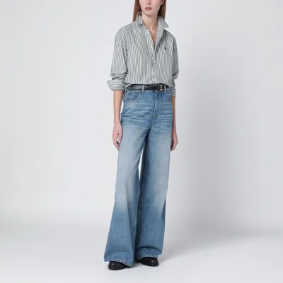 Polo Ralph Lauren Classic-fit Linen Shirt With Olive Green/white Stripes In Blue