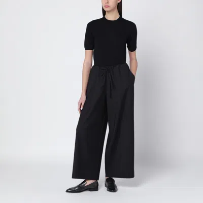 Totême Black Drawstring Wool Trousers In Black