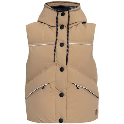 Moncler Sleeveless Hooded Down Jacket In Gold