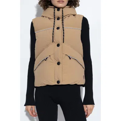 Moncler Sleeveless Hooded Down Jacket In Gold