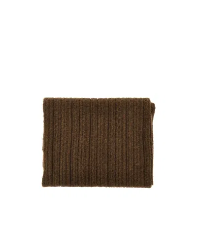 Mm6 Maison Margiela Numeric Patch Ribbed Scarf In Brown