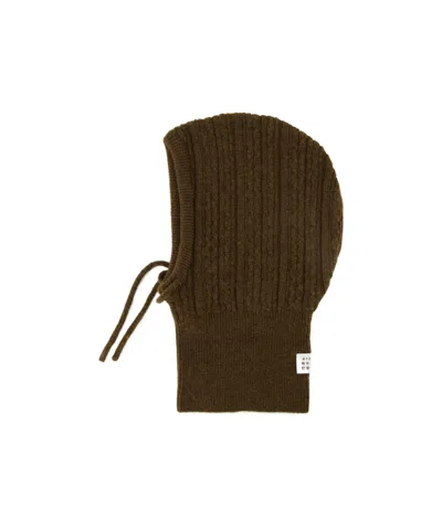 Mm6 Maison Margiela Numeric Patch Cable Knitted Hat In Brown