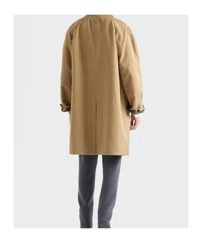 Prada Button Triangle Logo Cotton Coat In Brown