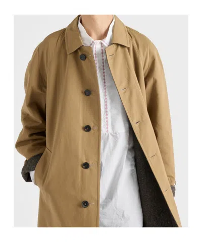 Prada Button Triangle Logo Cotton Coat In Brown