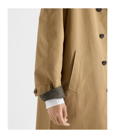 Prada Button Triangle Logo Cotton Coat In Brown