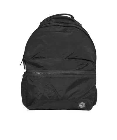 Stone Island Backpack Adjustable Straps Front Zip Pocket Top Handle In Black