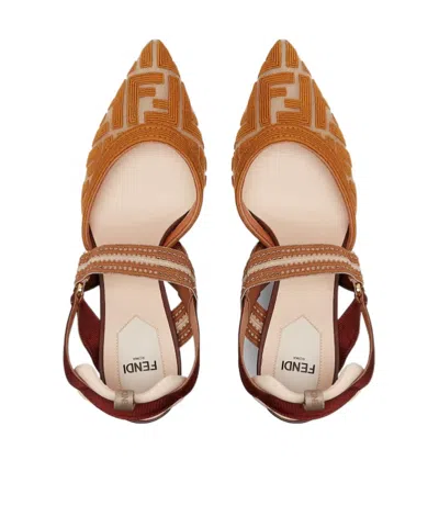 Fendi Colibri 55 Monogram Slingback Pumps In Brown