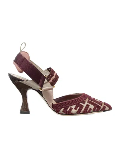 Fendi Burgundy Ff Fabric High-heeled Slingbacks In Multi