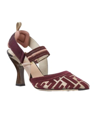 Fendi Burgundy Ff Fabric High-heeled Slingbacks In Multi