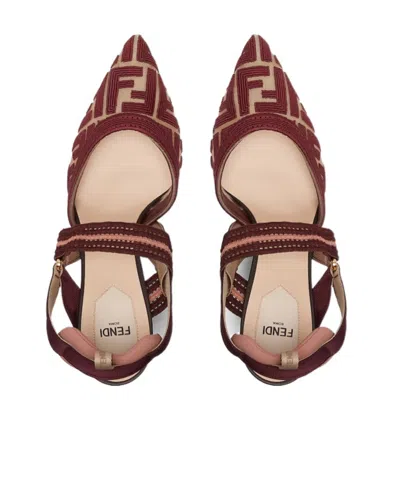 Fendi Burgundy Ff Fabric High-heeled Slingbacks In Multi