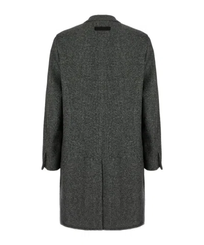 Zegna Cashmere Blend Longline Coat With Notched Lapels In Black