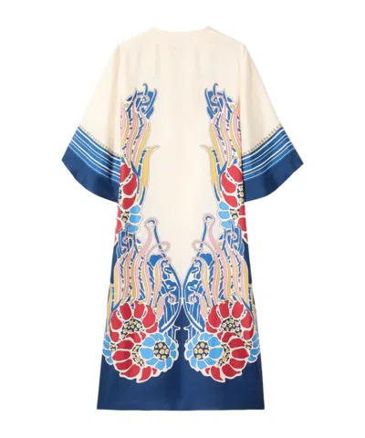 La Doublej The Kaftan Multicolor Silk Kaftan With V Neck And All-over Floral Print Woman In White