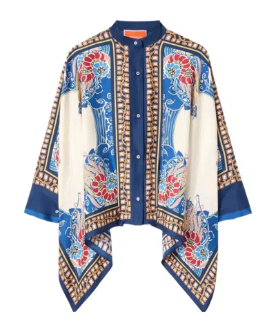 La Doublej Foulard Printed Silk Twill Shirt In Blue