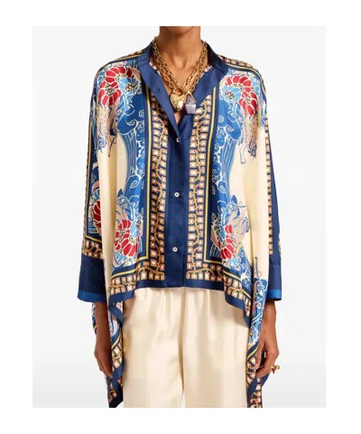 La Doublej Foulard Printed Silk Twill Shirt In Blue