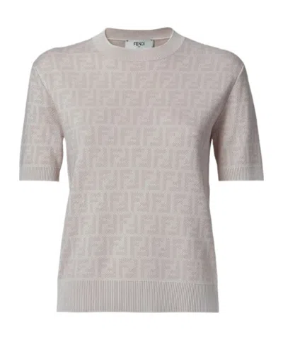 Fendi Pink Ff Wool And Silk Jumper In Gray