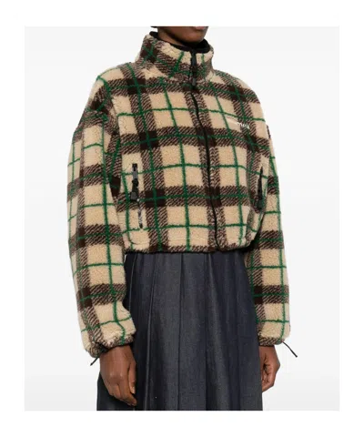 Miu Miu Checked Zip Jacket In Brown