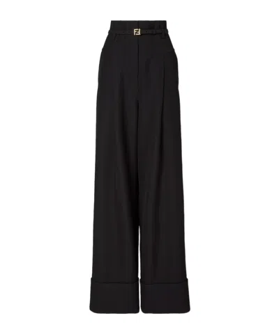 Fendi Pinstripe Belted Trousers In Black