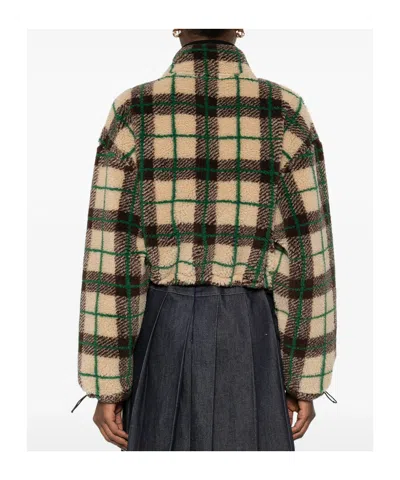 Miu Miu Checked Zip Jacket In Brown