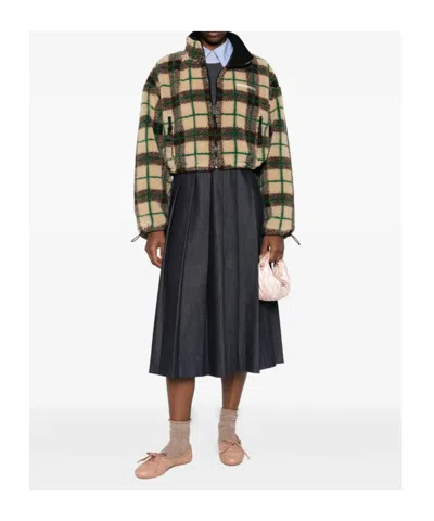 Miu Miu Checked Zip Jacket In Brown