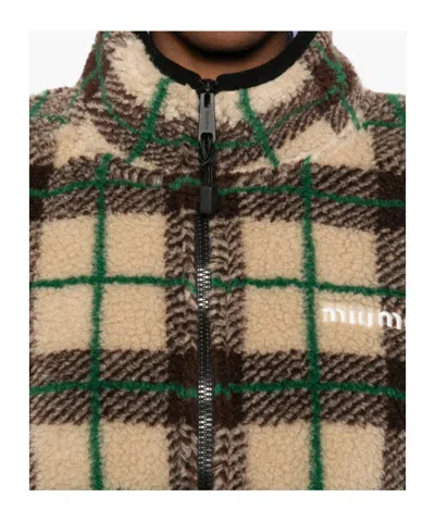 Miu Miu Checked Zip Jacket In Brown