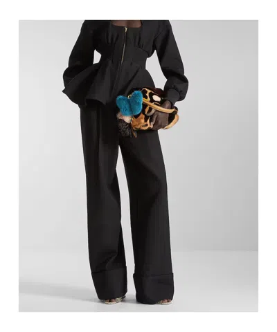 Fendi Pinstripe Belted Trousers In Black