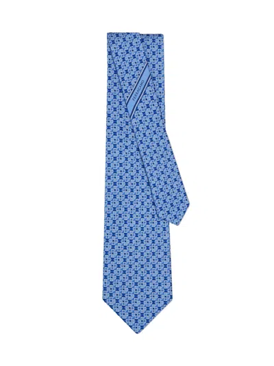 Ferragamo Gancini Square Print Silk Tie In Blue