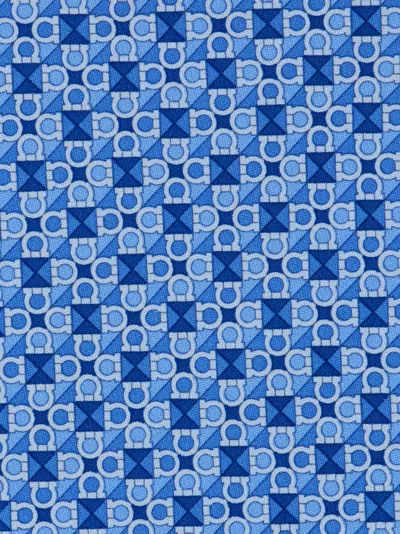 Ferragamo Gancini Square Print Silk Tie In Blue