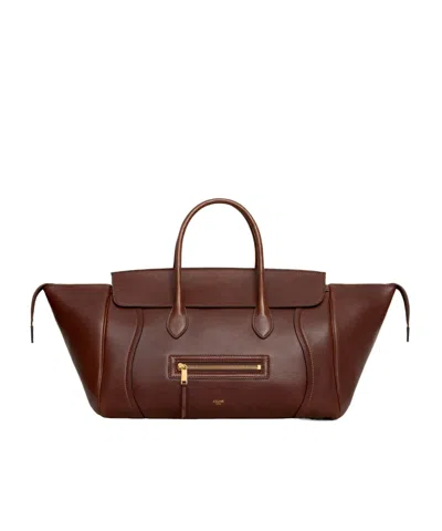 Celine Medium New Luggage In Supple Shiny Lambskin In Brown