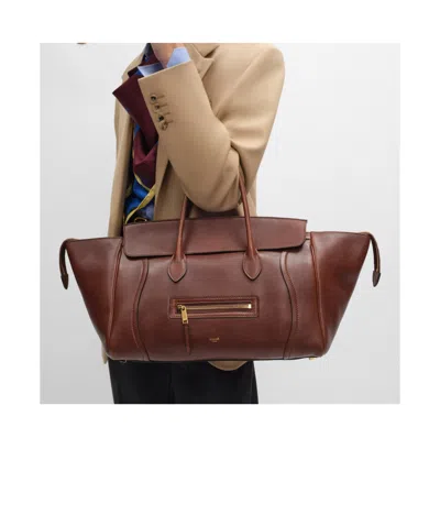 Celine Medium New Luggage In Supple Shiny Lambskin In Brown